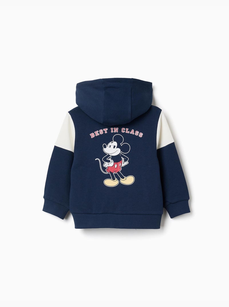 Sweat zippé en coton peigné à capuche et imprimés mickey Bleu foncé - Kiabi