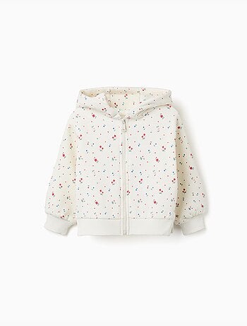 Sweat zippé en coton peigné à capuche et motif floral