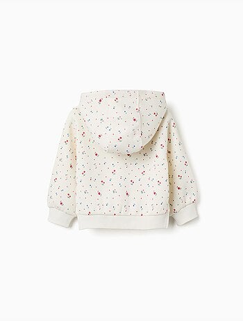 Sweat zippé en coton peigné à capuche et motif floral