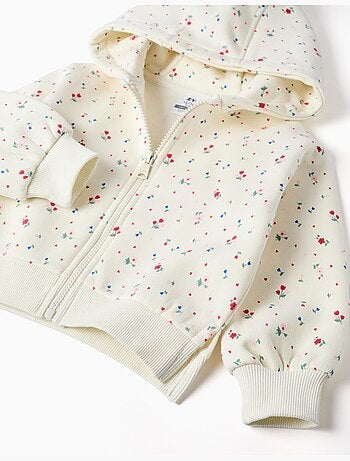 Sweat zippé en coton peigné à capuche et motif floral