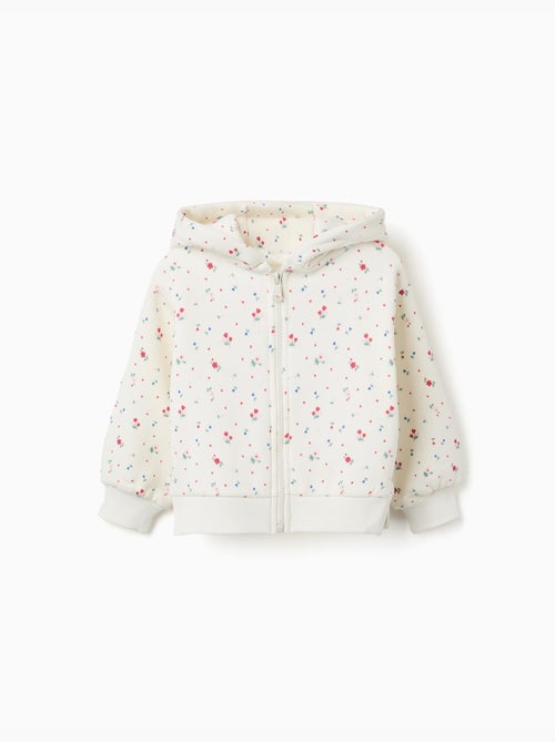 Sweat zippé en coton peigné à capuche et motif floral - Kiabi
