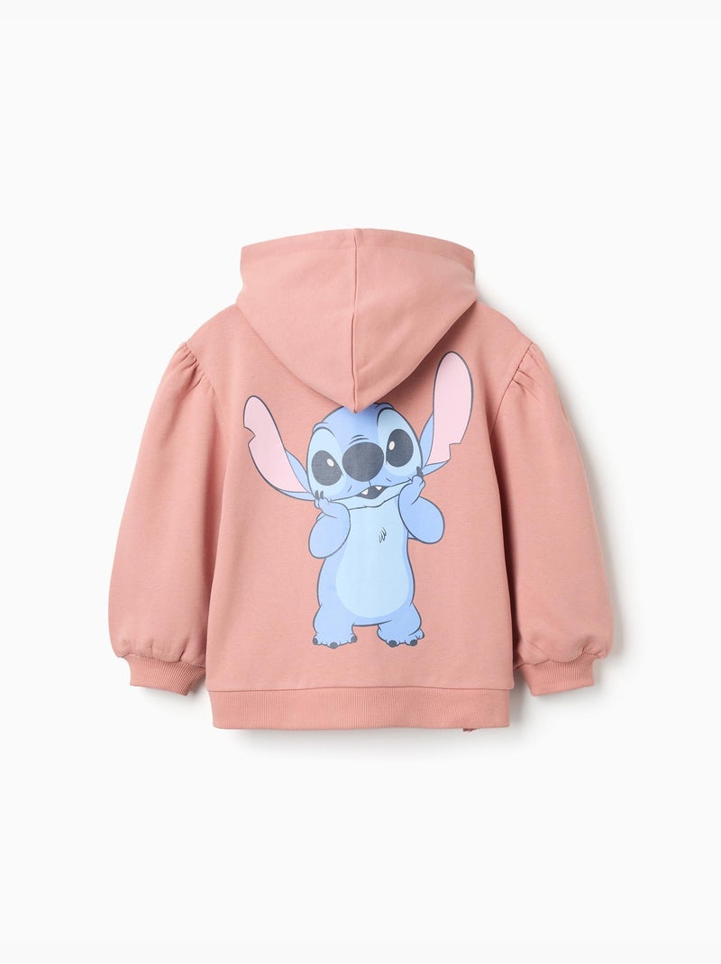 Sweat zippé en coton peigné en molleton avec capuche et imprimés Stitch Rose - Kiabi
