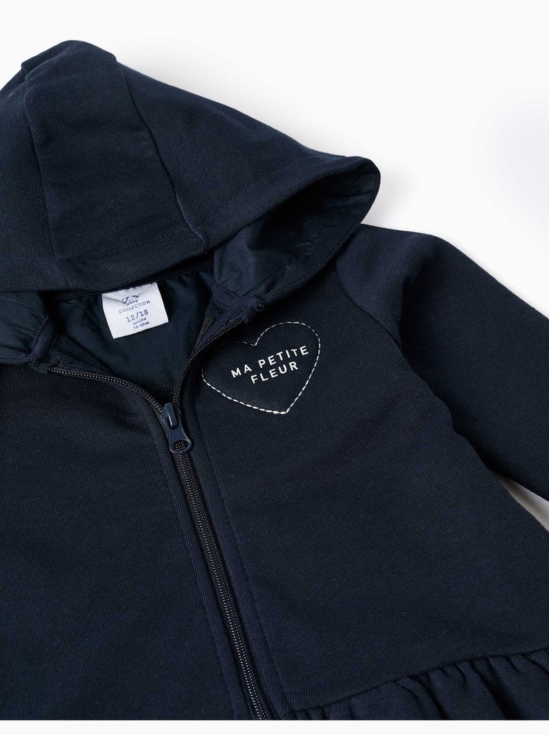 Sweat zippé en molleton à capuche avec imprimé Bleu foncé - Kiabi