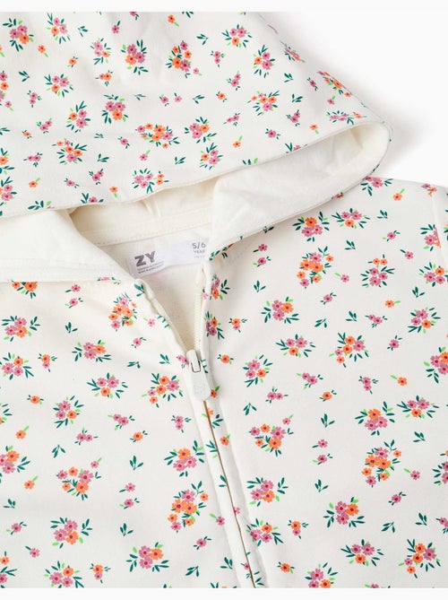 Sweat zippé en molleton à capuche avec motif floral - Kiabi