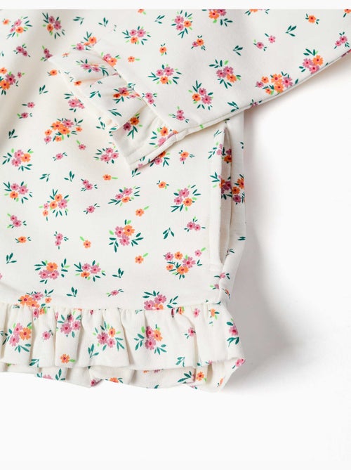 Sweat zippé en molleton à capuche avec motif floral - Kiabi