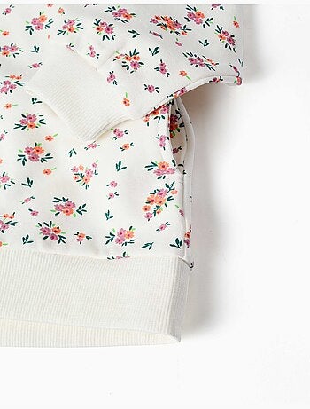 Sweat zippé en molleton à capuche avec motif floral