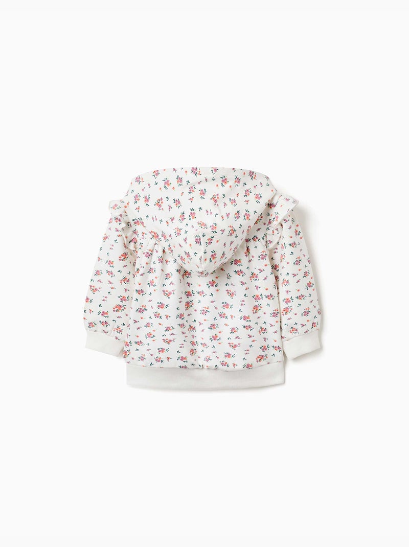 Sweat zippé en molleton à capuche avec motif floral Beige clair - Kiabi