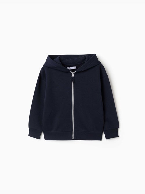 Sweat zippé en molleton avec capuche et doublure en coton peigné - Kiabi