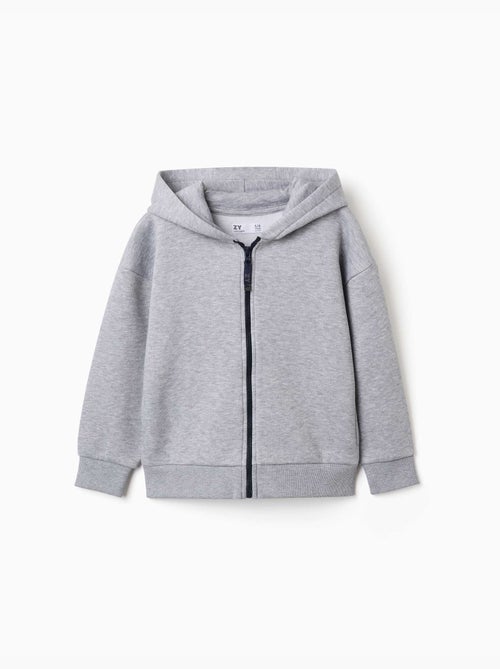 Sweat zippé en molleton avec capuche et doublure en coton peigné - Kiabi