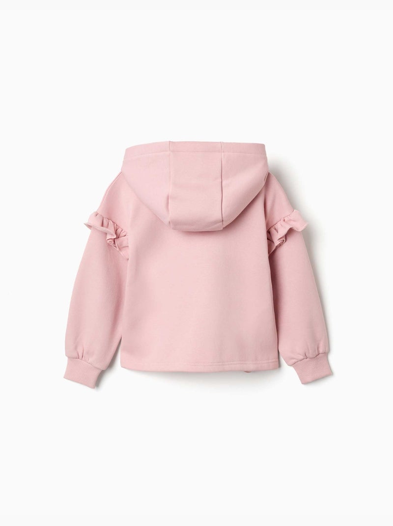 Sweat zippé en molleton avec capuche et doublure en coton peigné Rose clair - Kiabi
