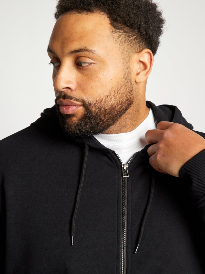 Sweat zippé en molleton avec capuche noir - Kiabi