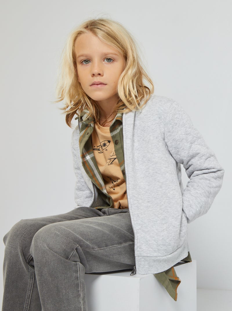 Sweat zippé en molleton GRIS - Kiabi