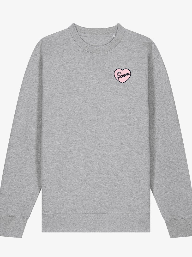 Sweater Dames - GIRL POWER PINK HEART Gemêleerd grijs - Kiabi
