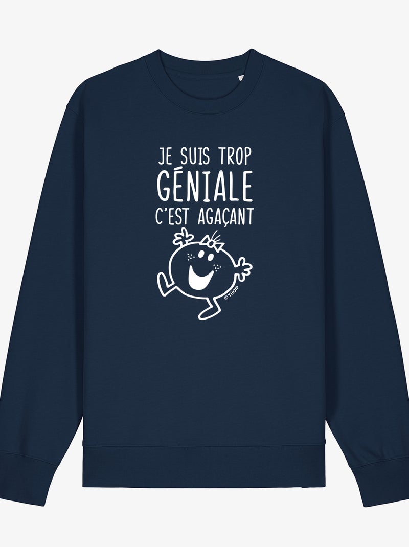 Sweater Dames - JE SUIS TROP GÉNIALE C'EST AGAÇANT Marineblauw - Kiabi