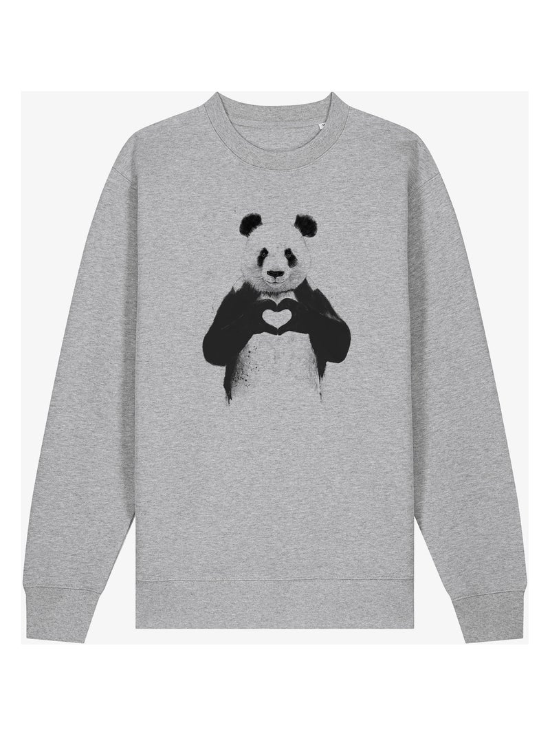 Sweater Dames - LOVE PANDA Gemêleerd grijs - Kiabi