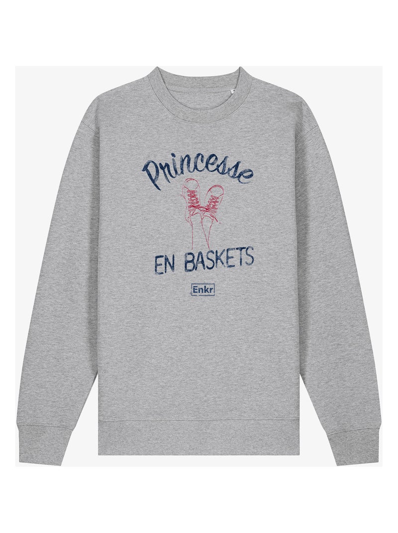 Sweater Dames - PRINCESSE EN BASKETS Gemêleerd grijs - Kiabi