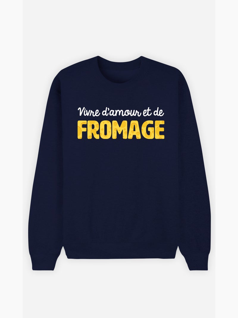 Sweater Dames - VIVRE D'AMOUR ET DE FROMAGE Marineblauw - Kiabi