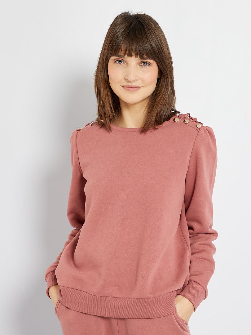 Sweater met borduurwerken en knopen roze - Kiabi
