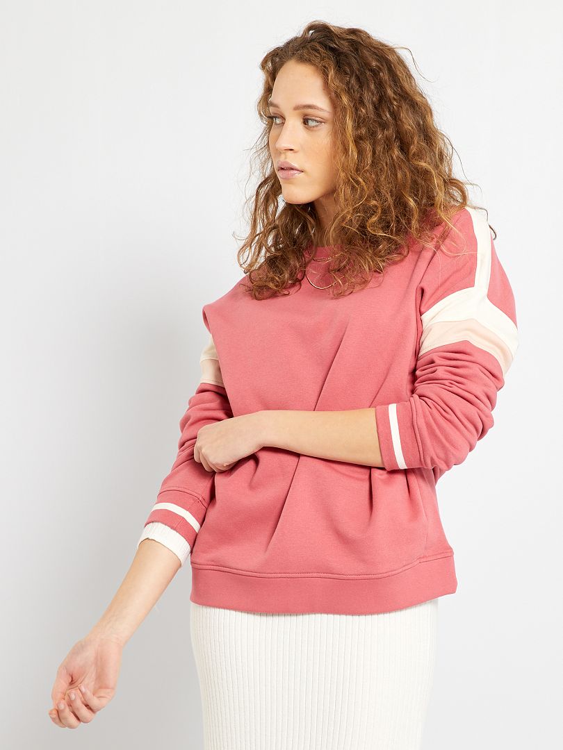 Sweater met color block en ronde hals roze - Kiabi