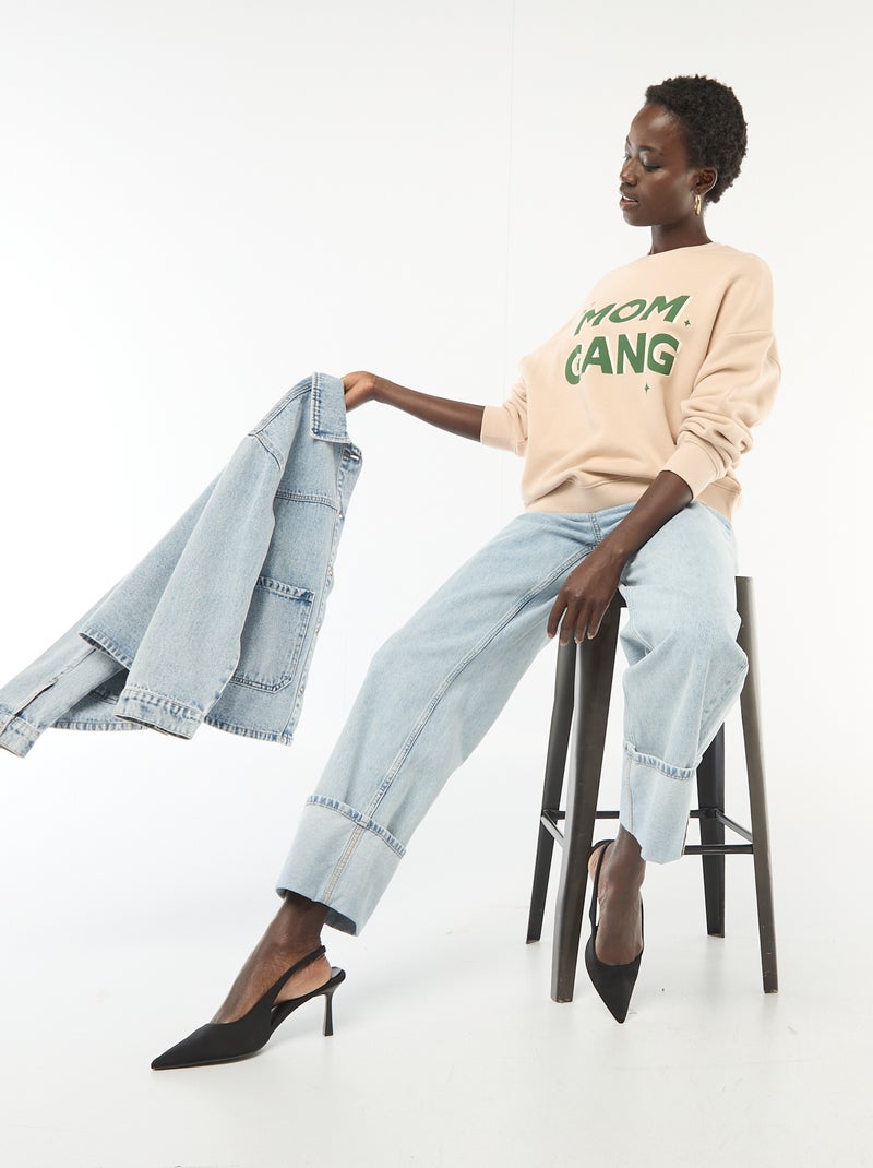 Sweater met fantasie ronde hals Biege - Kiabi