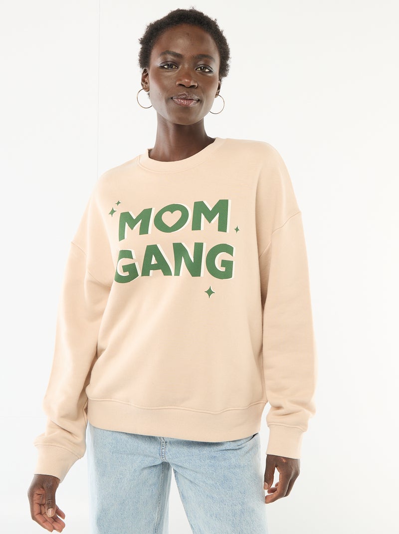 Sweater met fantasie ronde hals Biege - Kiabi