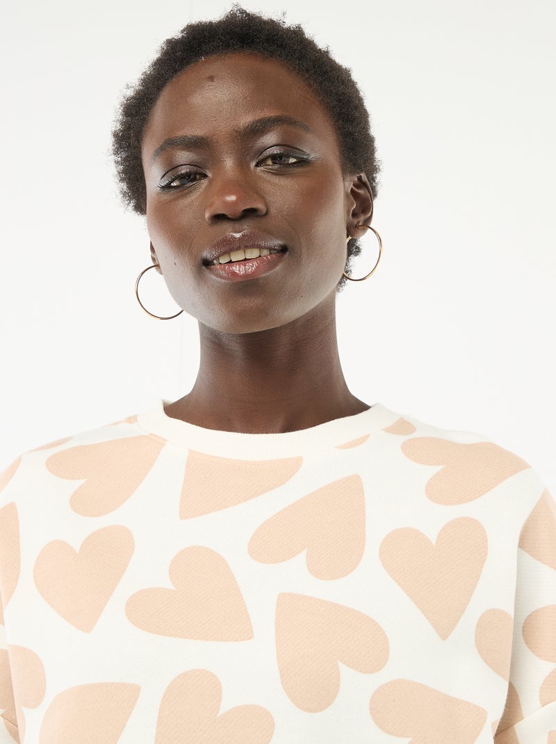 Sweater met fantasie ronde hals Biege - Kiabi