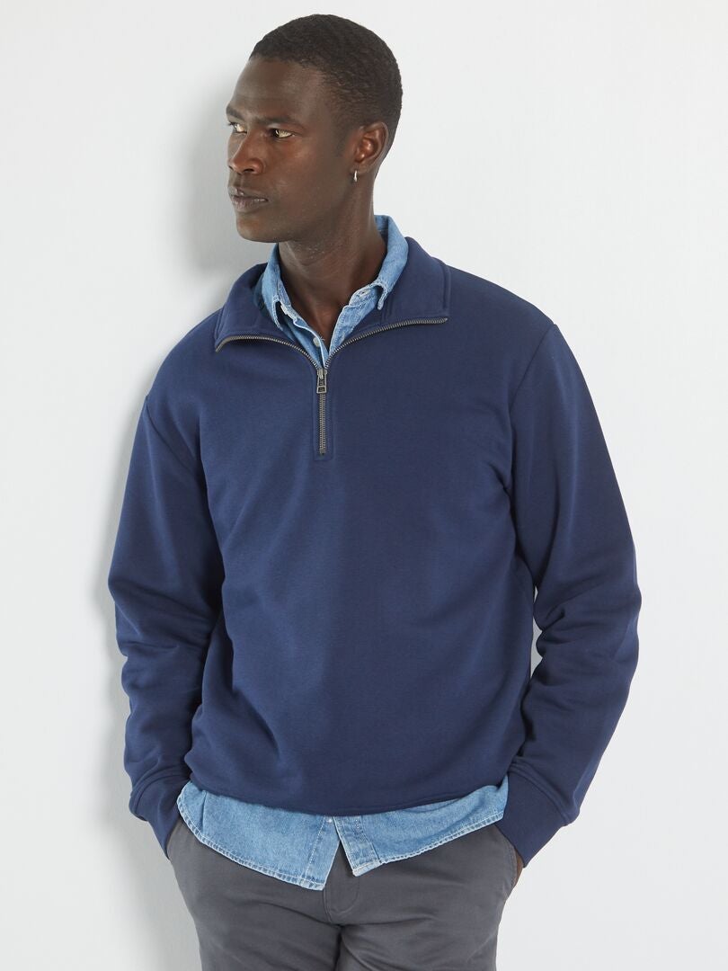 Sweater met hoge ritskraag blauw - Kiabi
