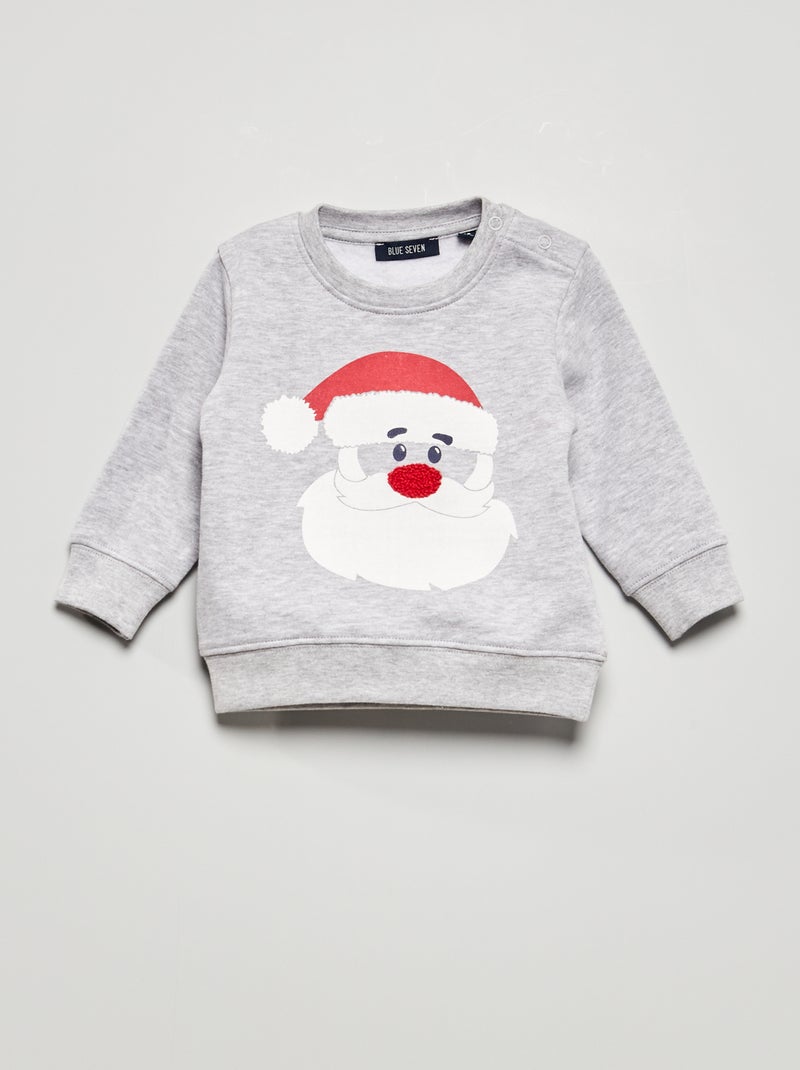 Sweater met kerstmanprint grijs - Kiabi