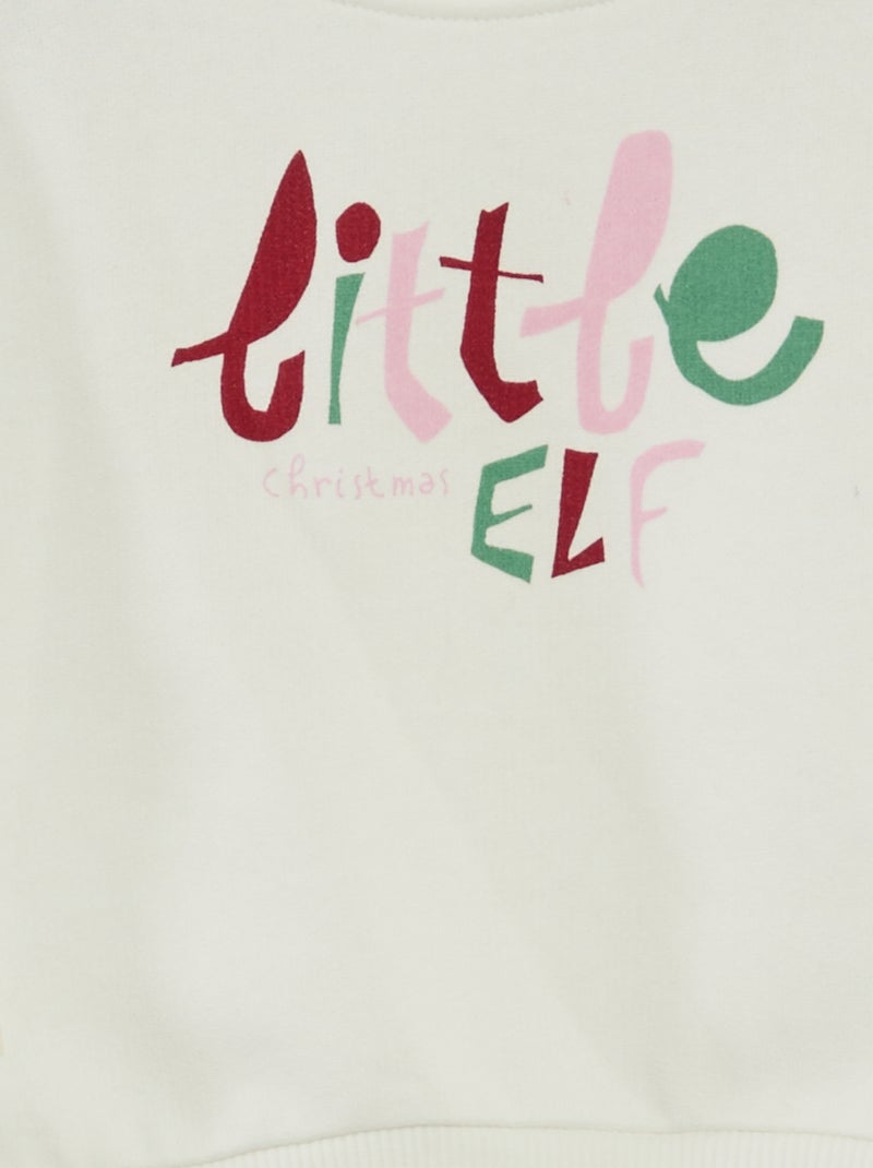 Sweater met kerstprint van katoenjersey Wit - Kiabi