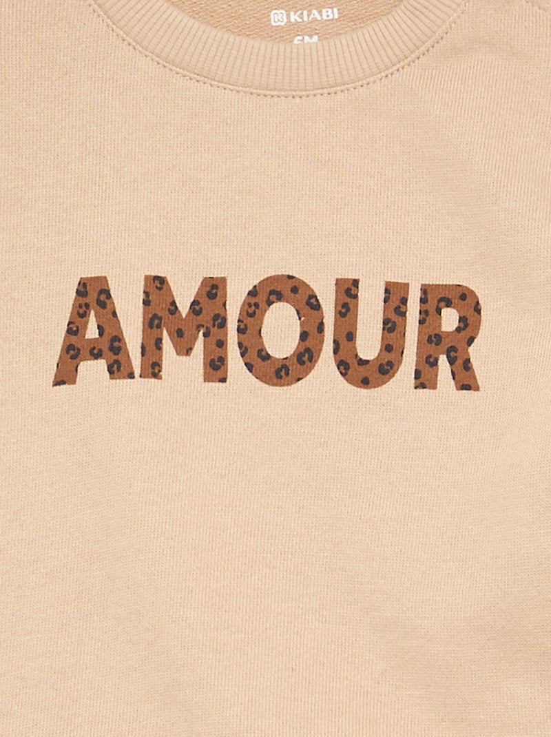 Sweater met lange mouw en print Biege - Kiabi