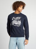 Sweater met motorprint BLAUW - Kiabi