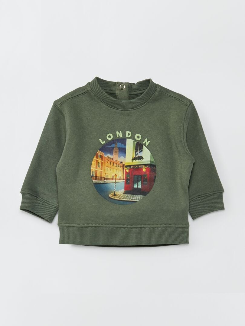 Sweater met opdruk 'London' GROEN - Kiabi
