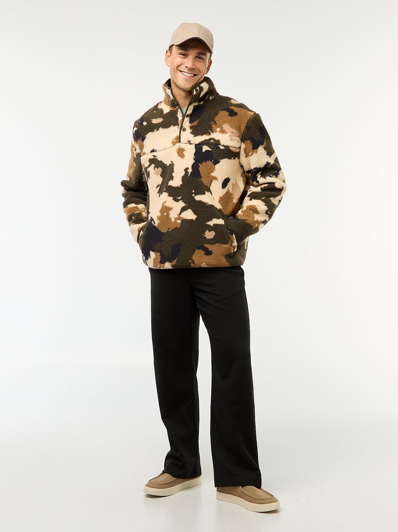 Sweater met opstaande drukknoopkraag Groen - Kiabi