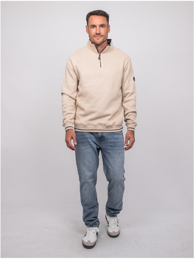 Sweater met opstaande kraag en rits wirubon Beige - Kiabi