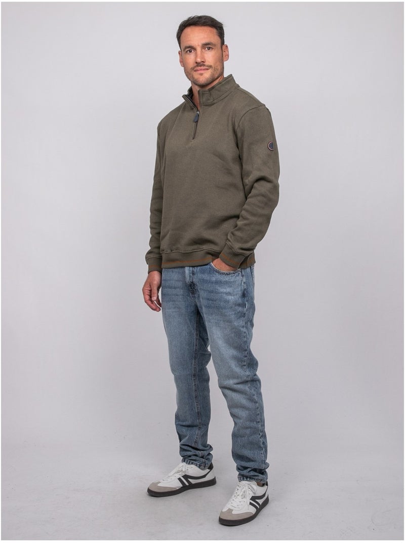 Sweater met opstaande kraag en rits wirubon Kaki - Kiabi