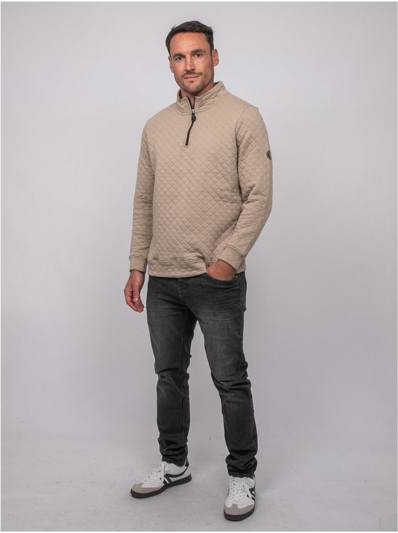 Sweater met opstaande kraag en rits woribou Beige - Kiabi
