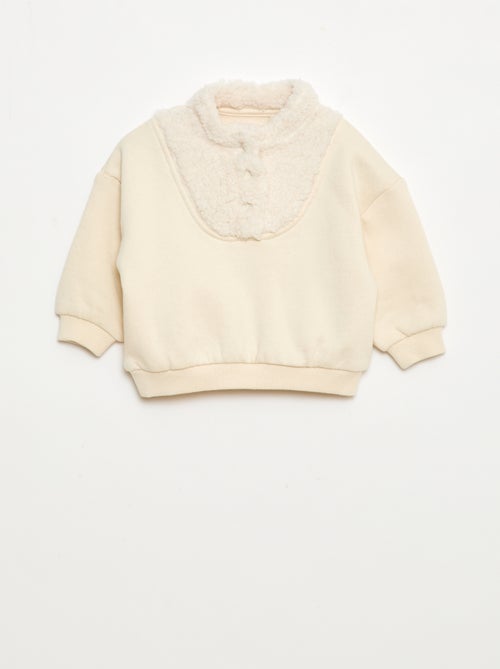 Sweater met opstaande kraag en schapenvachteffect - Kiabi