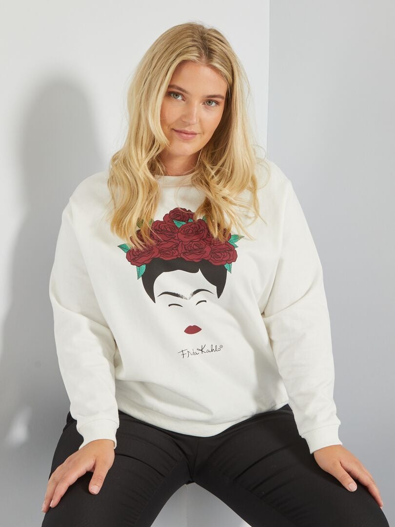 Sweater met print 'Frida Kahlo' WIT - Kiabi