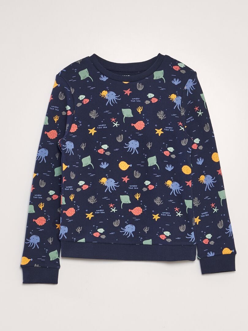 Sweater met print van french terry BLAUW - Kiabi