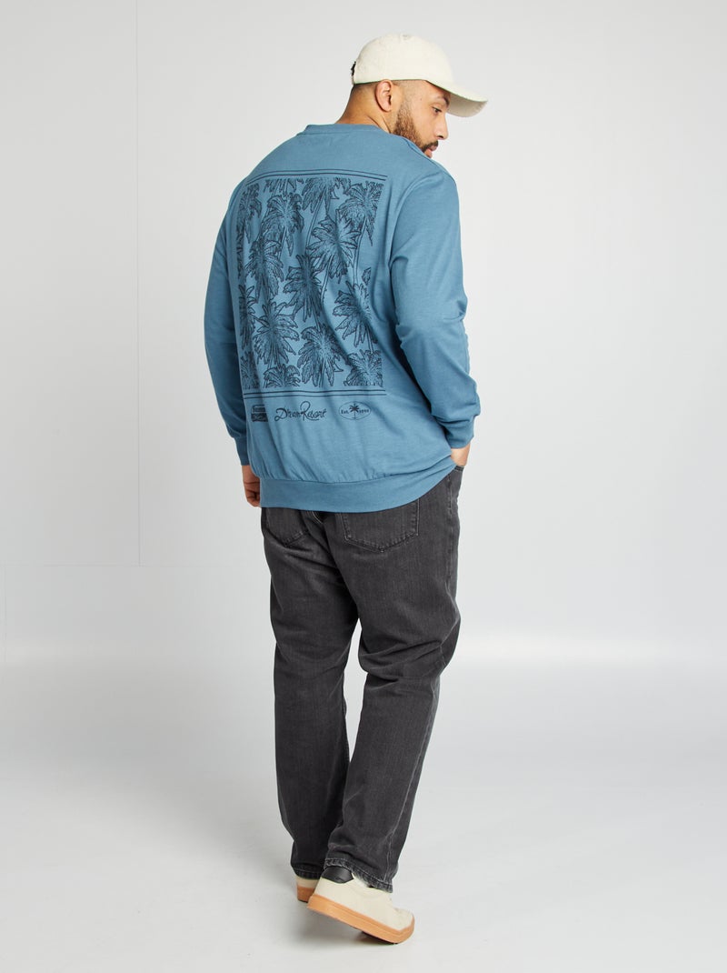 Sweater met print voor/achter BLAUW - Kiabi