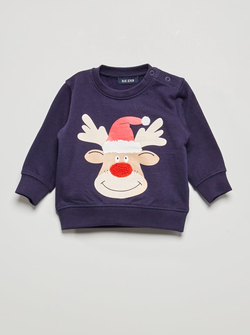Sweater met rendierprint BLAUW - Kiabi