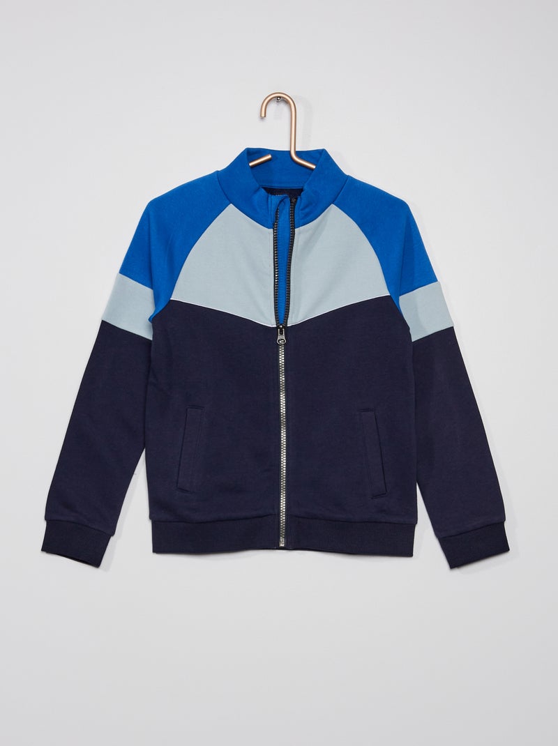 Sweater met rits en colorblock BLAUW - Kiabi