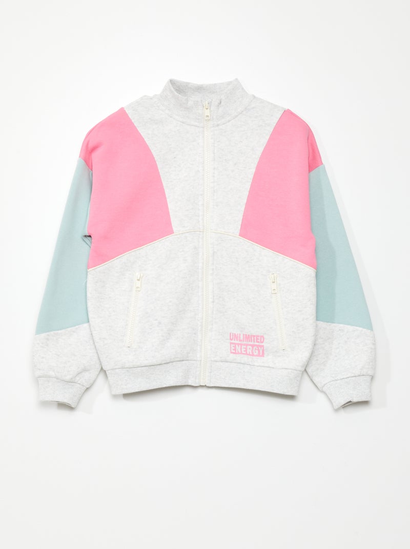 Sweater met rits en colorblockpatroon GRIJS - Kiabi