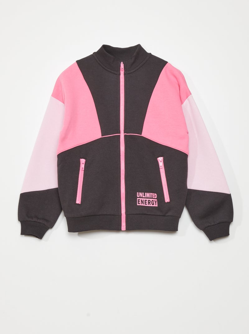 Sweater met rits en colorblockpatroon GRIJS - Kiabi
