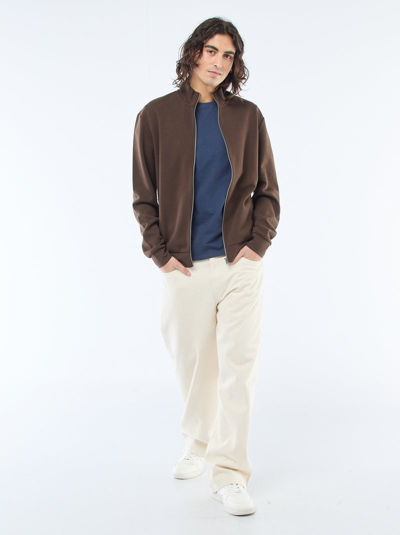 Sweater met rits en opstaande kraag Bruin - Kiabi