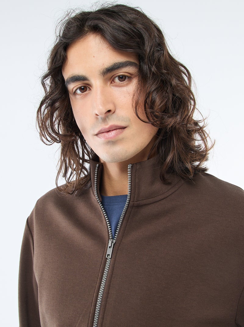 Sweater met rits en opstaande kraag Bruin - Kiabi