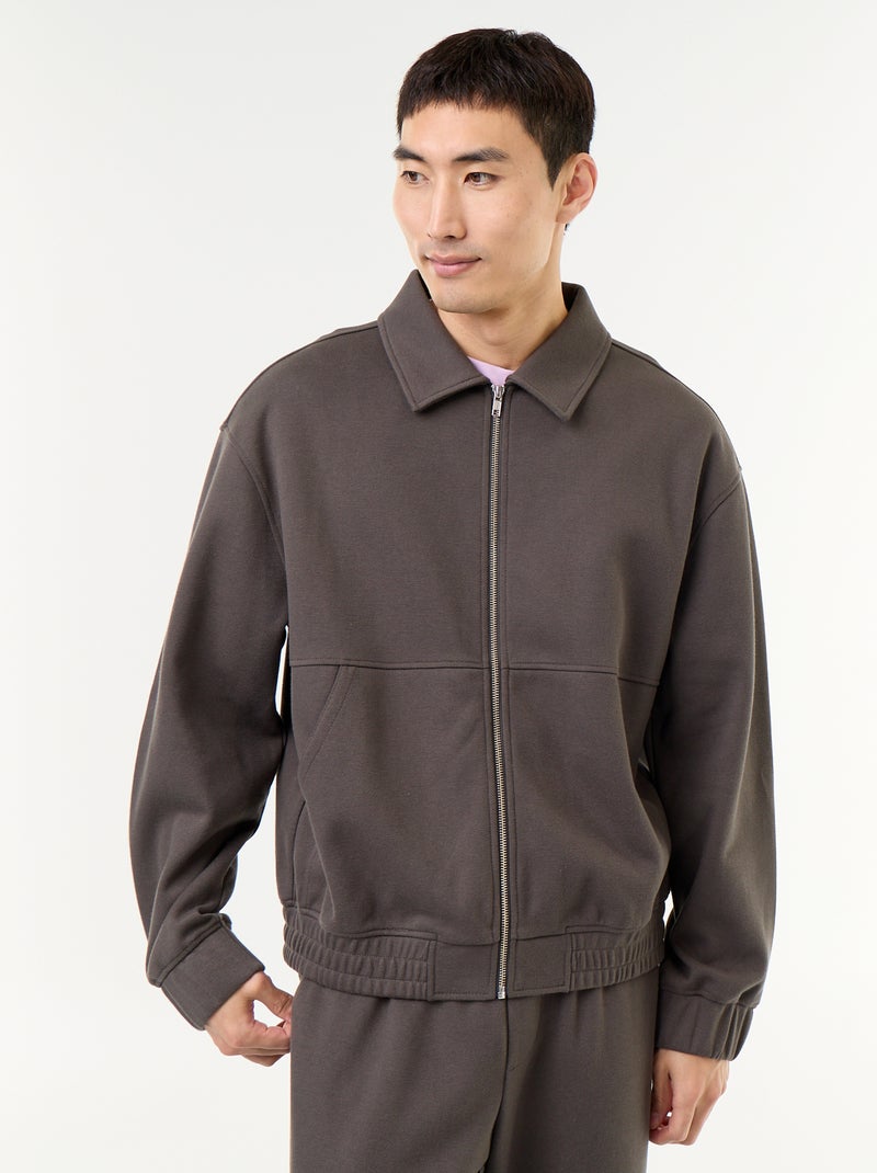Sweater met rits en overhemdkraag Kaki - Kiabi