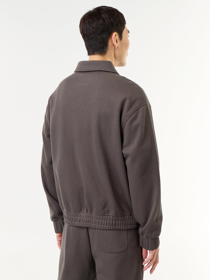 Sweater met rits en overhemdkraag Kaki - Kiabi