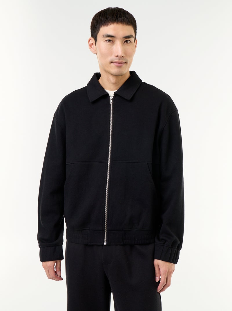 Sweater met rits en overhemdkraag Zwart - Kiabi