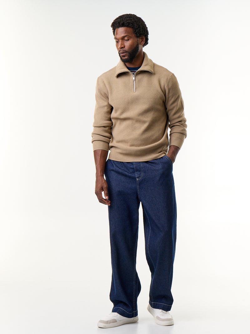 Sweater met ritskraag Biege - Kiabi